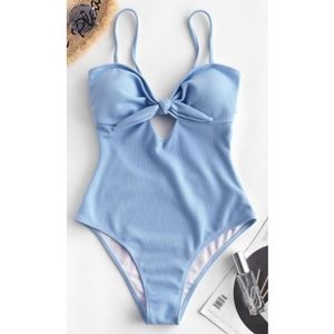 Blue Tie in Front Bathing Suit